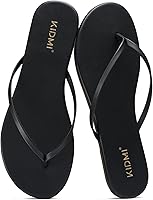 KIDMI Women's Vegan Leather Thong Flip Flops with Memory Foam - Comfortable Non-Slip Beach Sandals