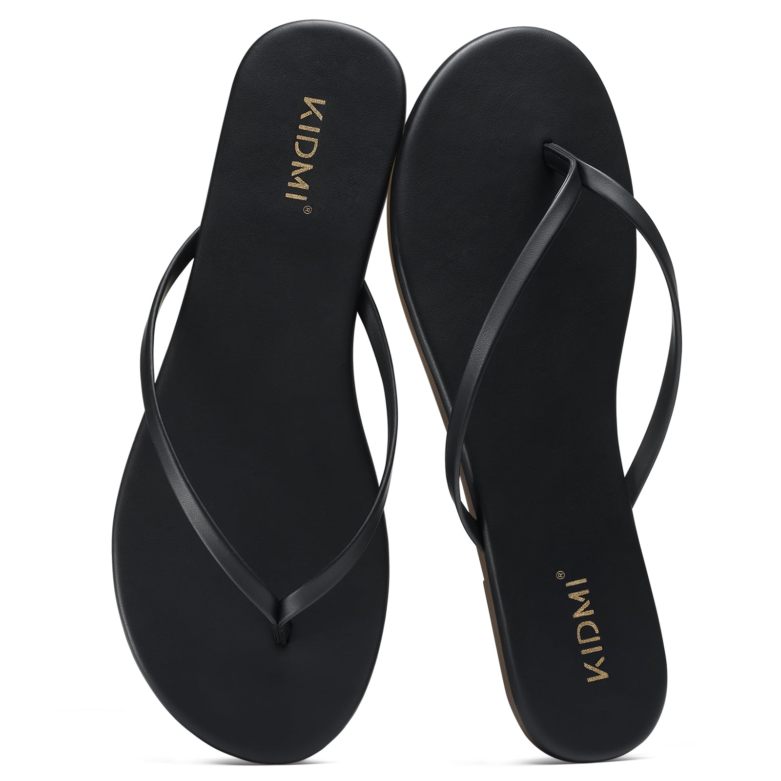 KIDMI Thong Flip Flops for Women - Memory Foam Summer Beach Sandals for Women - Vegan Leather Flat Sandals