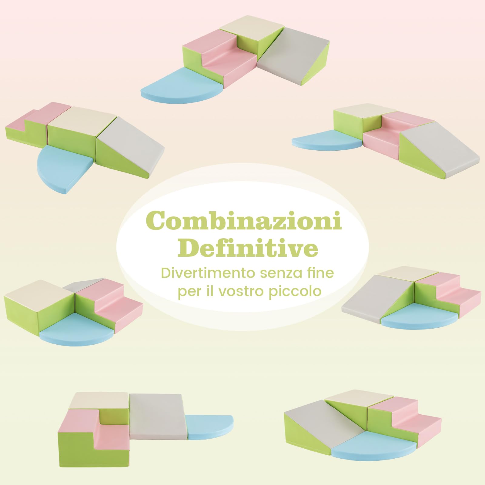 COSTWAY Set di Blocchi in Schiuma per Bambini 4 Pezzi, Set di Costruzioni Morbide in PU + EPE per Sviluppo dei Bambini, Gioco Attivo Interno per Arrampicarsi e Gattonare (Rosa)