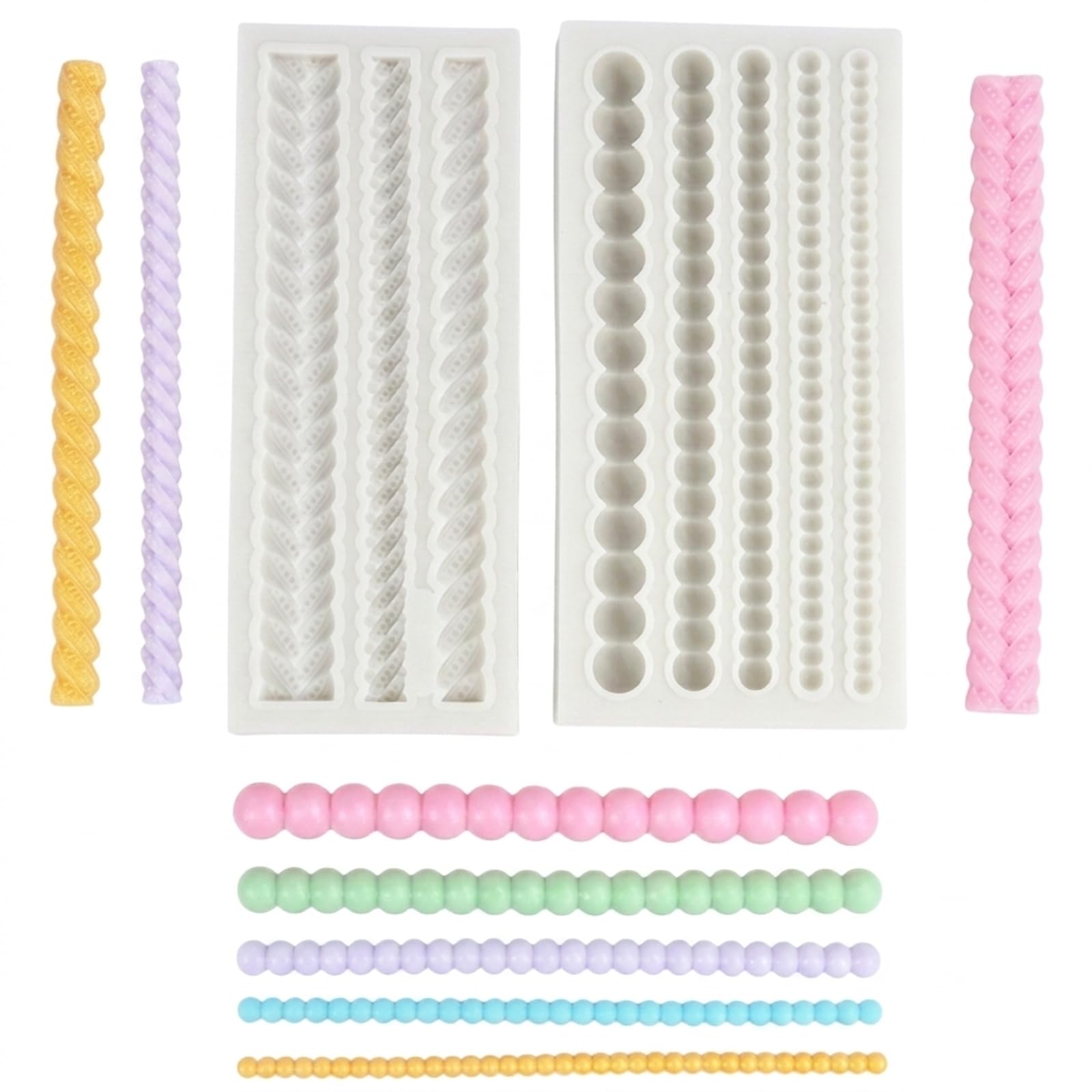 DEFIYEAR 2Pcs Tuille Moulds Silicone Fondant Moulds Cake for Decorating Silicone Bead Mold Rope Reusable Tools Chocolate Decorating Hemp Rope Knit Mold for Decoration