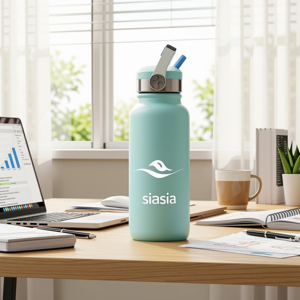 SIASIA Coffret Gourde Isotherme 1L Inox Sans BPA Support Magnétique Bleue Ciel