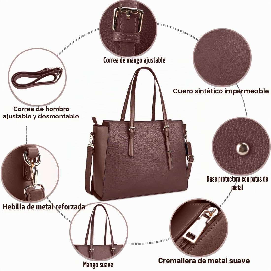NEWHEY Bolso Universidad Mujer para Portatil 15.6 Pulgadas Grande Impermeable Bolsa Shopper Cuero PU Negro