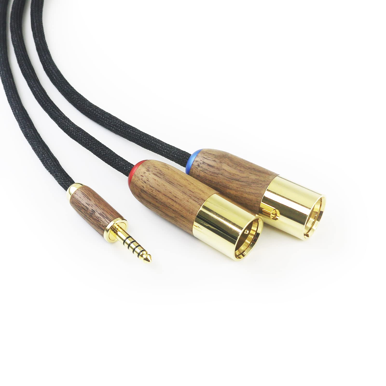 NewFantasia Cavo adattatore audio bilanciato da 4,4 mm maschio a 2 XLR maschio, 6 N OCC placcato in rame, con guscio in legno di noce da 4,4 mm a 2 XLR, cavo bilanciato da 30 cm