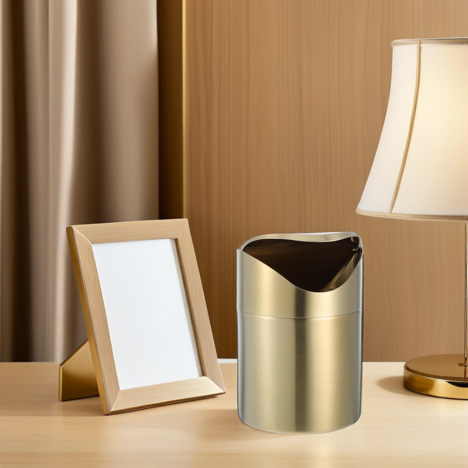 COHEALI 2 Stück Mülleimer für Arbeitsplatte aus Edelstahl mit Deckel zur Geruchskontrolle Vielseitig Einsetzbar für Auto und Schminktisch Kompakter Abfalleimer in Gold