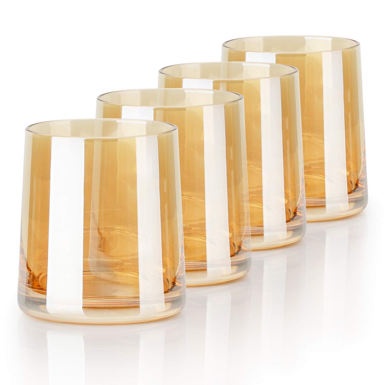 Beasea - Juego de 4 vasos de whisky de 255 ml, diseño de whisky, color ámbar