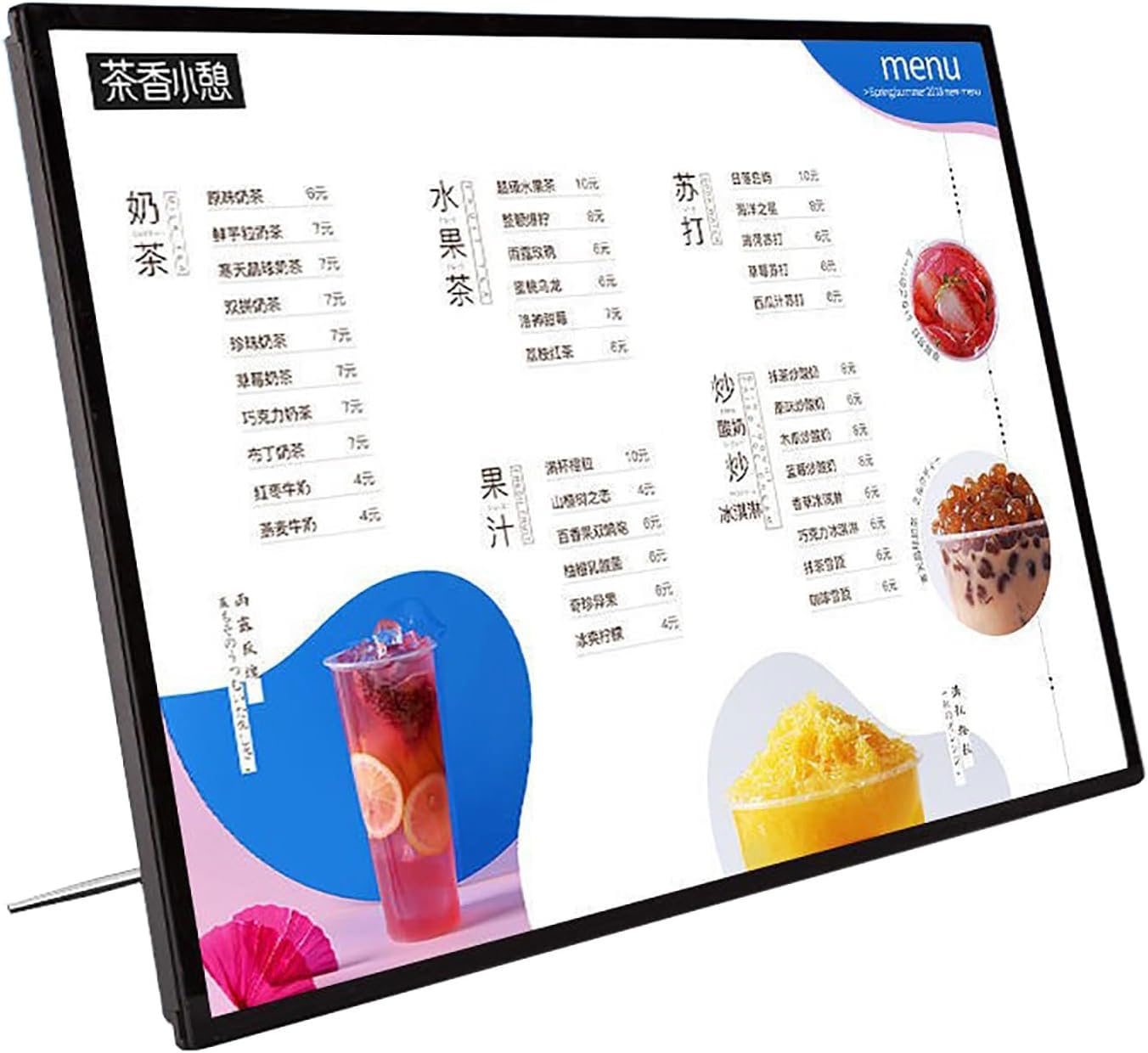 Marco de póster de caja de luz LED, pantalla luminosa para tablero de menú con soporte de metal para publicidad de restaurante, soporte de menú de escritorio, 297 x 420 mm