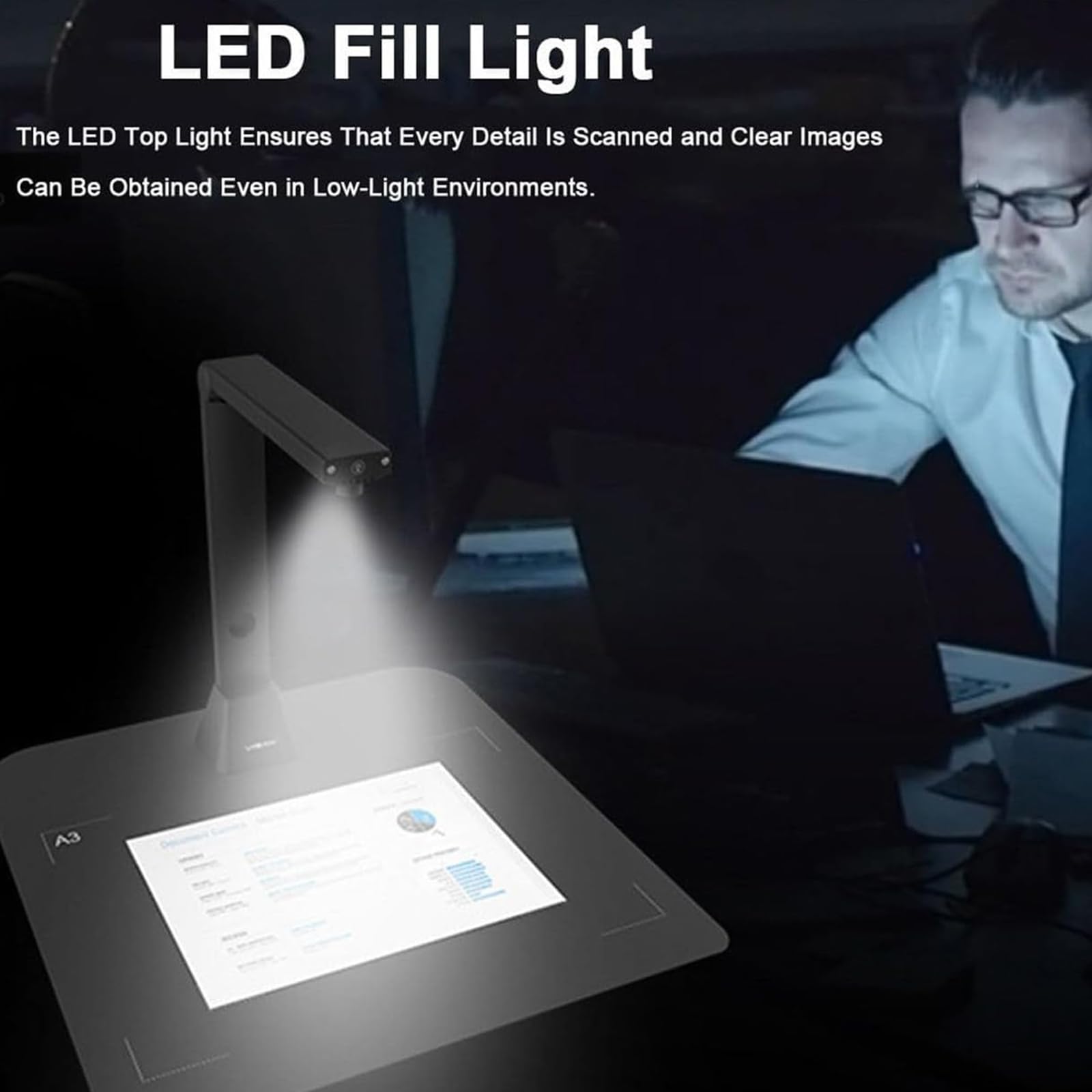 Escáner De Libros De Gran Formato A3, Escáner De Documentos De Cámara con Luz LED De Relleno, 1600 W Píxeles De Alta Definición, Velocidad De Escaneo: 1S, Enfoque Automático, para Documentos
