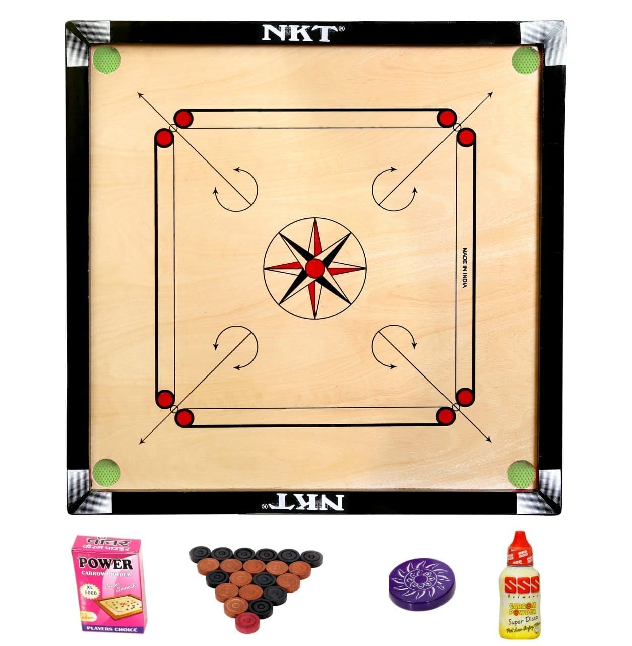 NKT Carrom Board 32 inch Free with Carrom Coin and Powder and stricker 3mm Plywood(Full Size 0078)