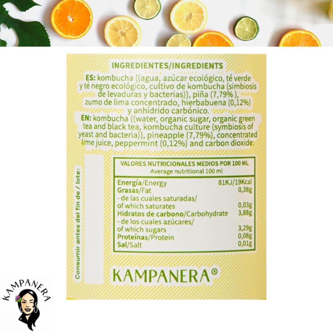 Kampanera - Pack Mix Kombucha 5 Estrellas -12 Botellas de 250 ml - Kombucha Natural - Bebida Fermentada - Té Verde y Negro - Sin Azúcar Añadida - Baja Carbonatación - Artesanal