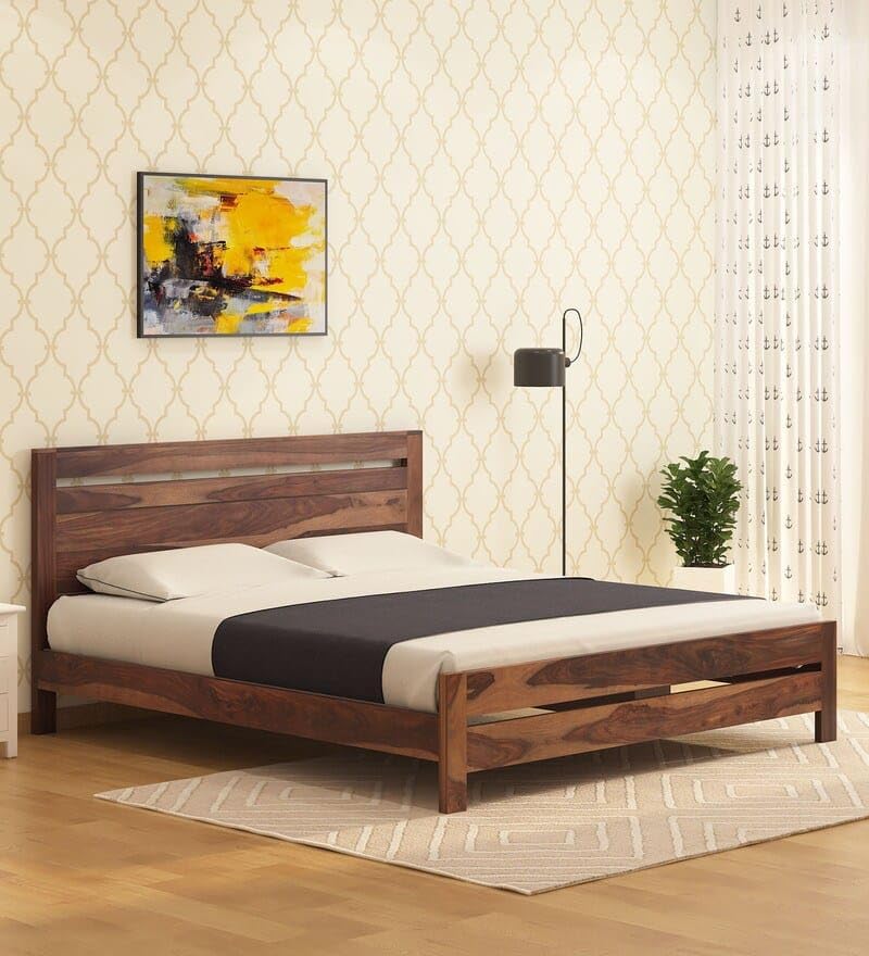 Image of SANKAT MOCHAN Industries Solid SHEESHAM Honey Brown Wooden King Size Bed Double Bed Furniture for Bedroom Living Room (Honey Finish) Matters Size (6 * 6.5) (King (U.K. Standard))