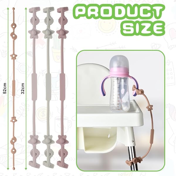 Vicloon Vicloon Silicone Toy Clip, 4Pcs Toy Safety Straps, Food Grade Silicone Pacifier Clips Sippy Cup Strap, Adjustable Stroller Pacifier Strap Hanging Toys, Anti Drop Chain for 18+ Month(Pink/Purple) in use