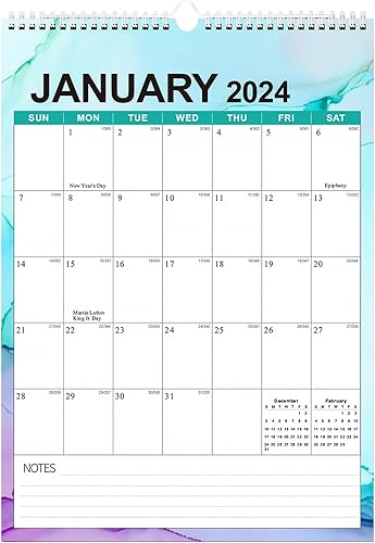 Calendario de pared 2024 de un vistazo, calendario colgante de pared enero 2024 a diciembre de 2024, calendario mensual de pared con encuadernación
