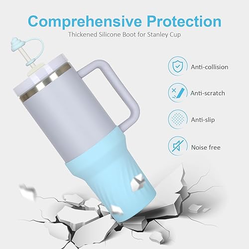 Miniatura 2 de Botas de silicona para accesorios de copa Stanley, 5 tapas de popote compatibles con vaso Stanley de 30 y 40 onzas con asa, funda de funda para bota
