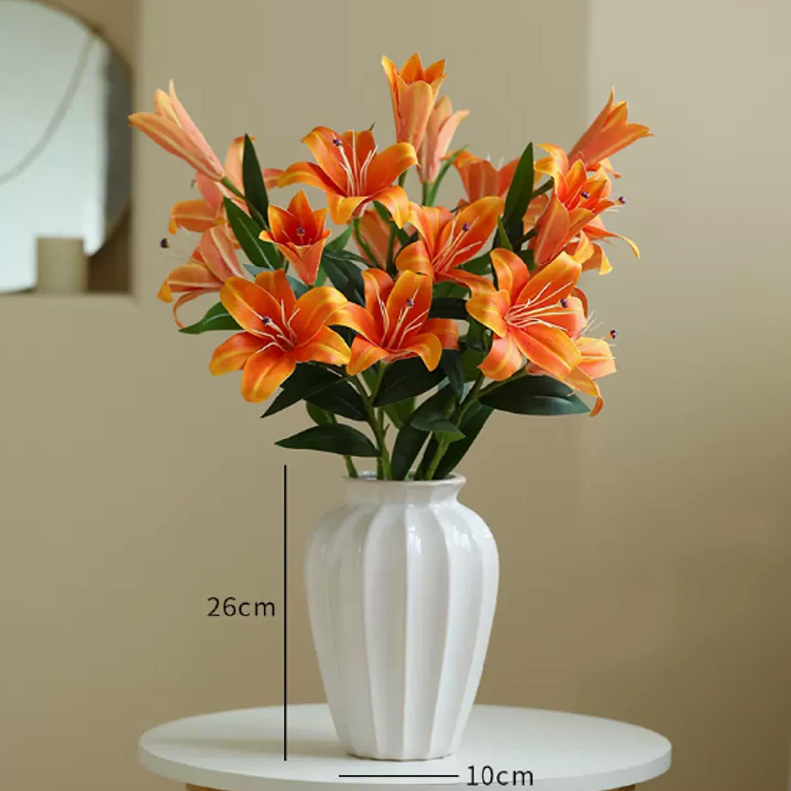 Amazon｜フェイク明るいユリ オレンジの花 人工ユリ 長い茎のシルク