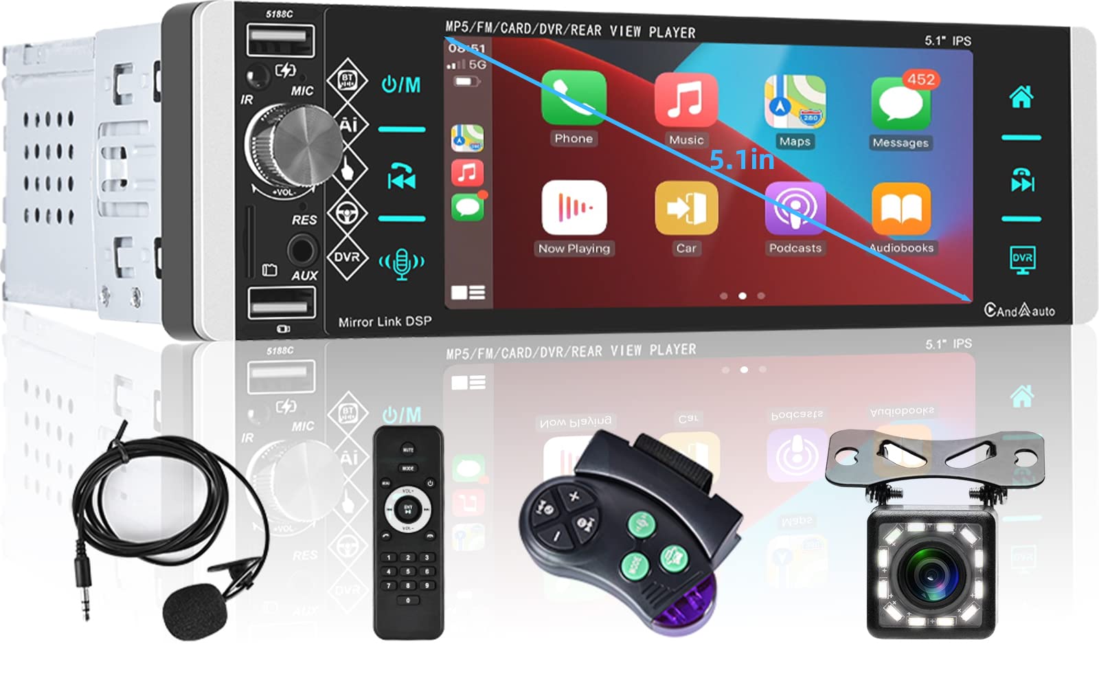 Buy Single Din Touchscreen Car Stereo Apple Carplay Android Auto, 5.1