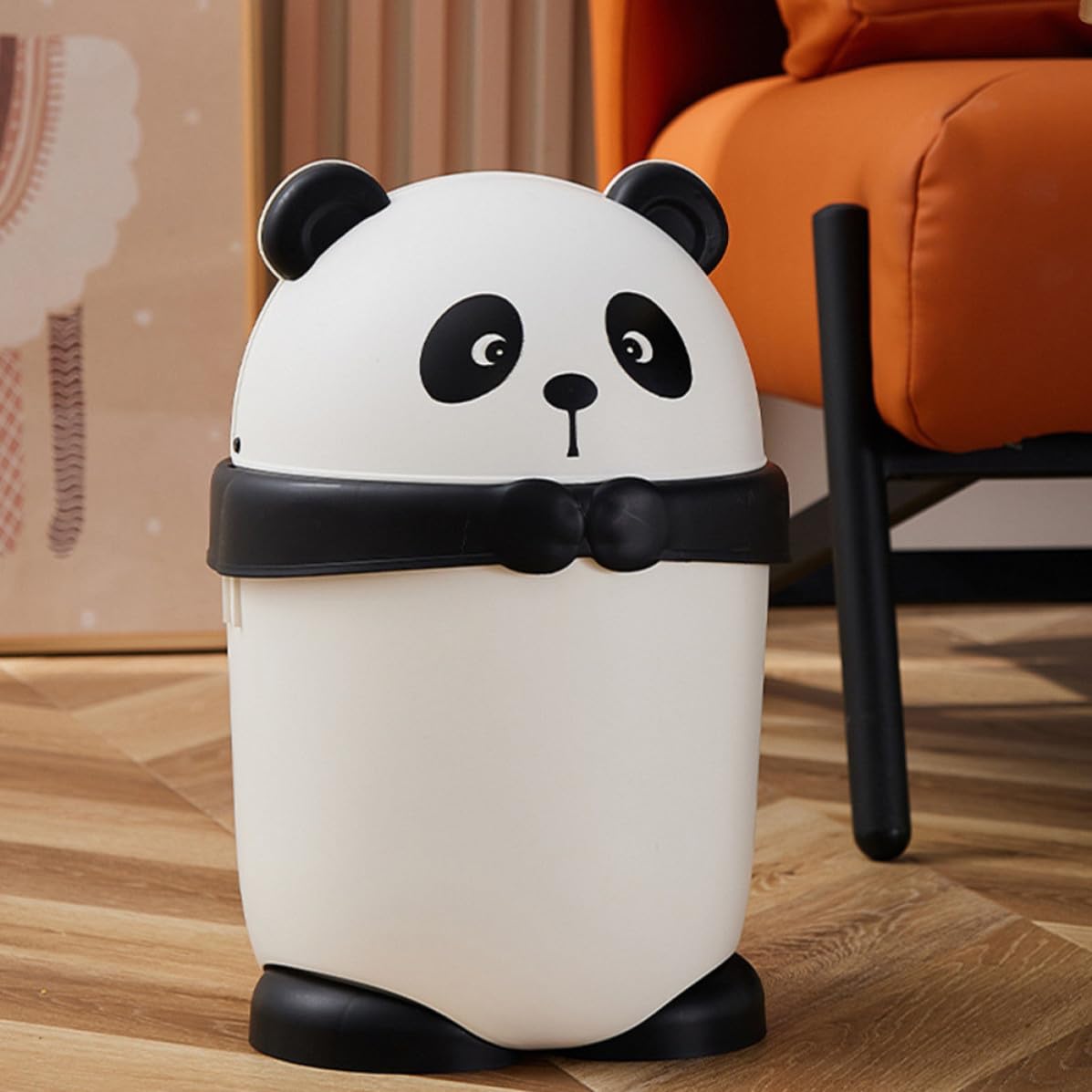 MAGICLULU Small Panda Trash Can with Lid for Office and Home, Sturdy Pp Material, Modern and Rustic Style Waste Bin, for Bathroom, Kitchen, and Bedroom Use