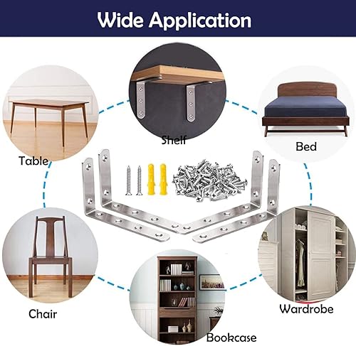 Miniatura 6 de Soporte L, soportes de acero inoxidable, soporte de esquina resistente de 5 x 3 pulgadas, soporte de esquina para estantes, mesas, aparadores,