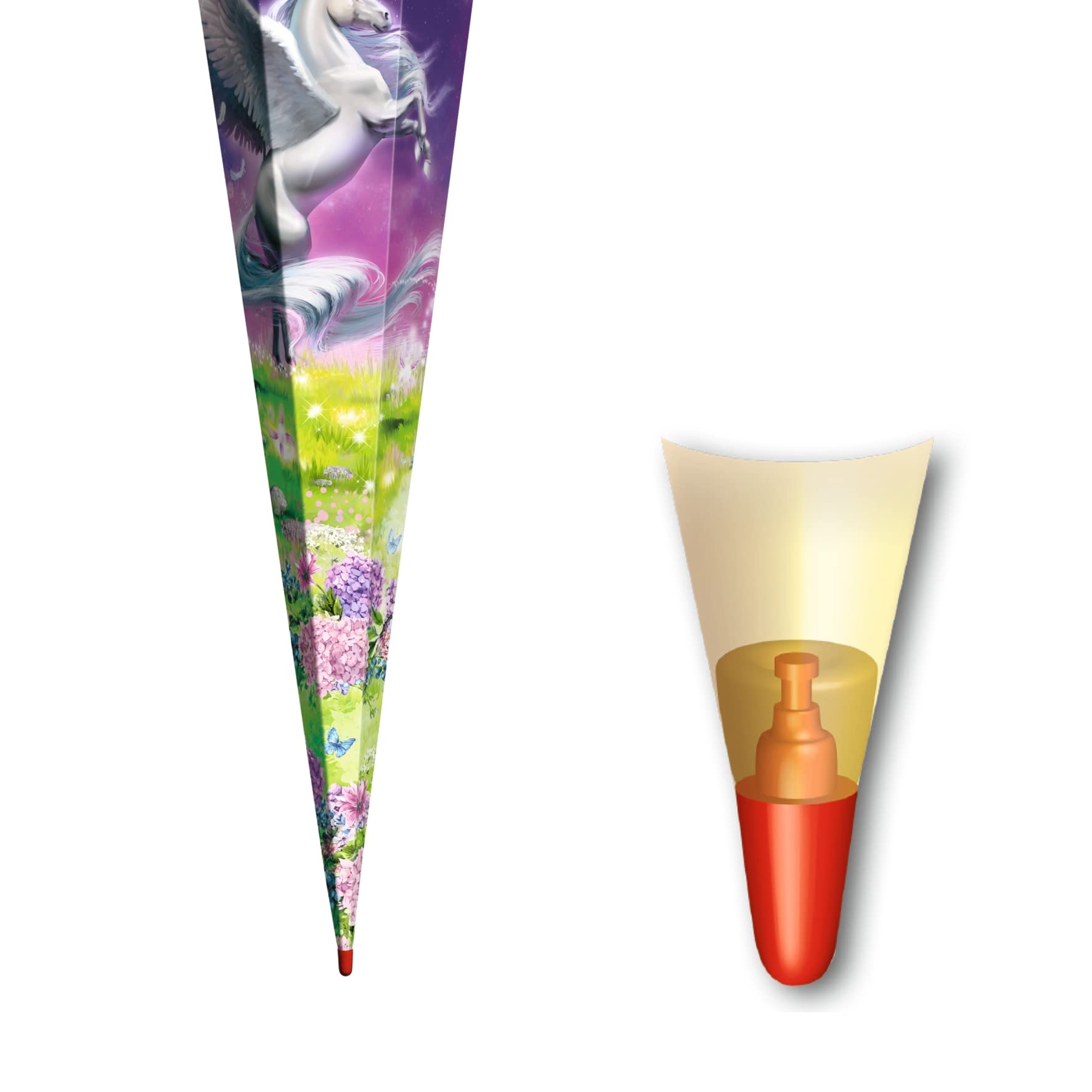 ROTH Grand cornet d'école Magic Pegasus 85 cm Pointe hexagonale Rouge tulle Cornet de sucre