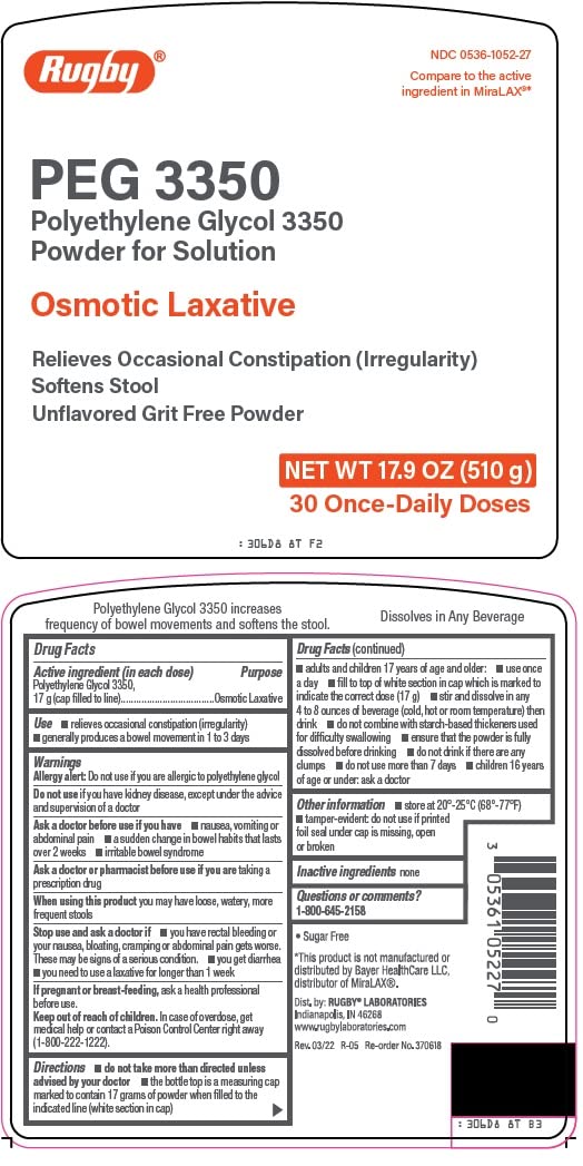 Rugby Polyethylene Glycol (PEG) 3350 Osmotic Laxative Sugar-Free Unflavored Grit Free Powder 17.9 Oz - 30 Once-Daily Doses