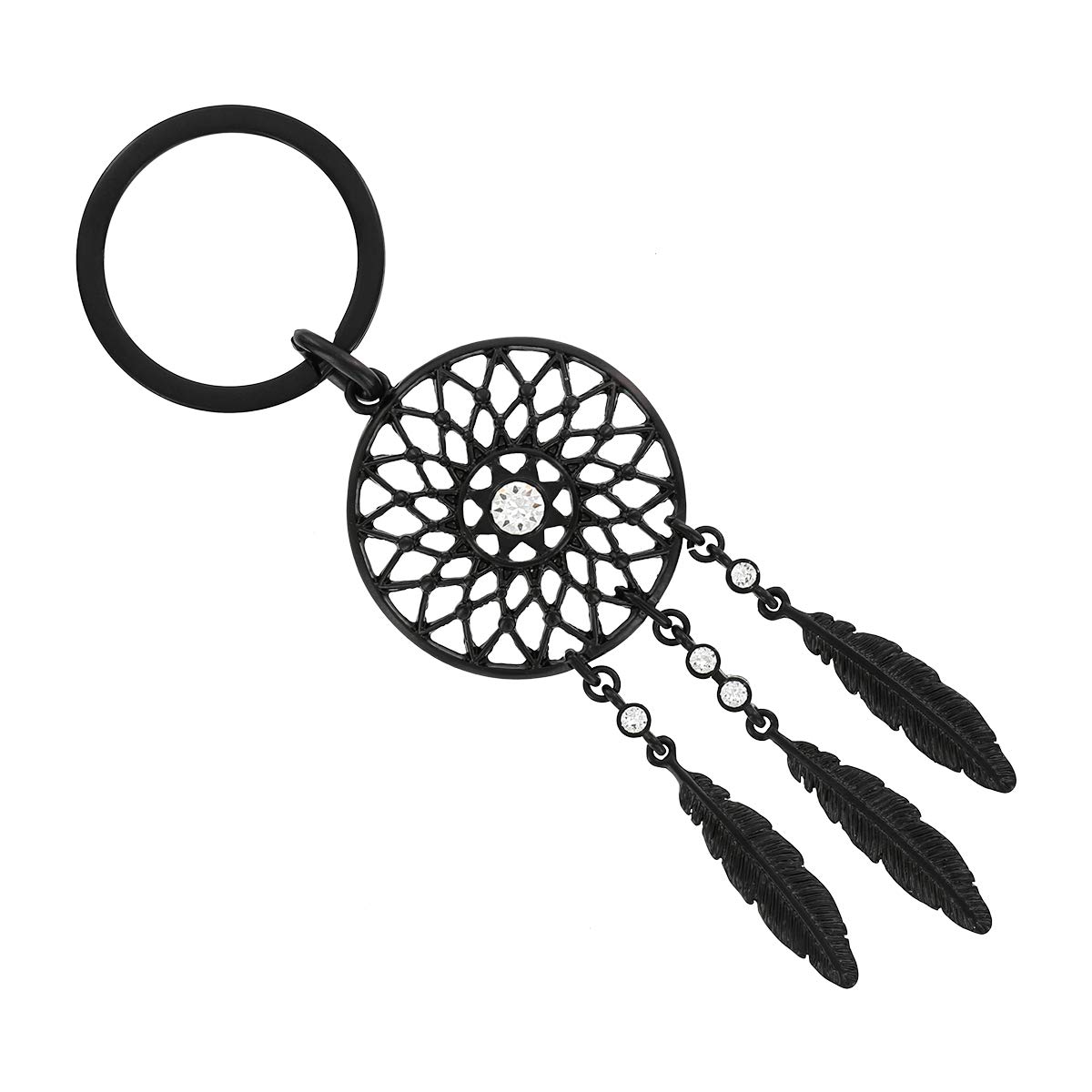 Baron-Jewelry Beautiful Black Dream Catcher Key Chain with Clear Crystals