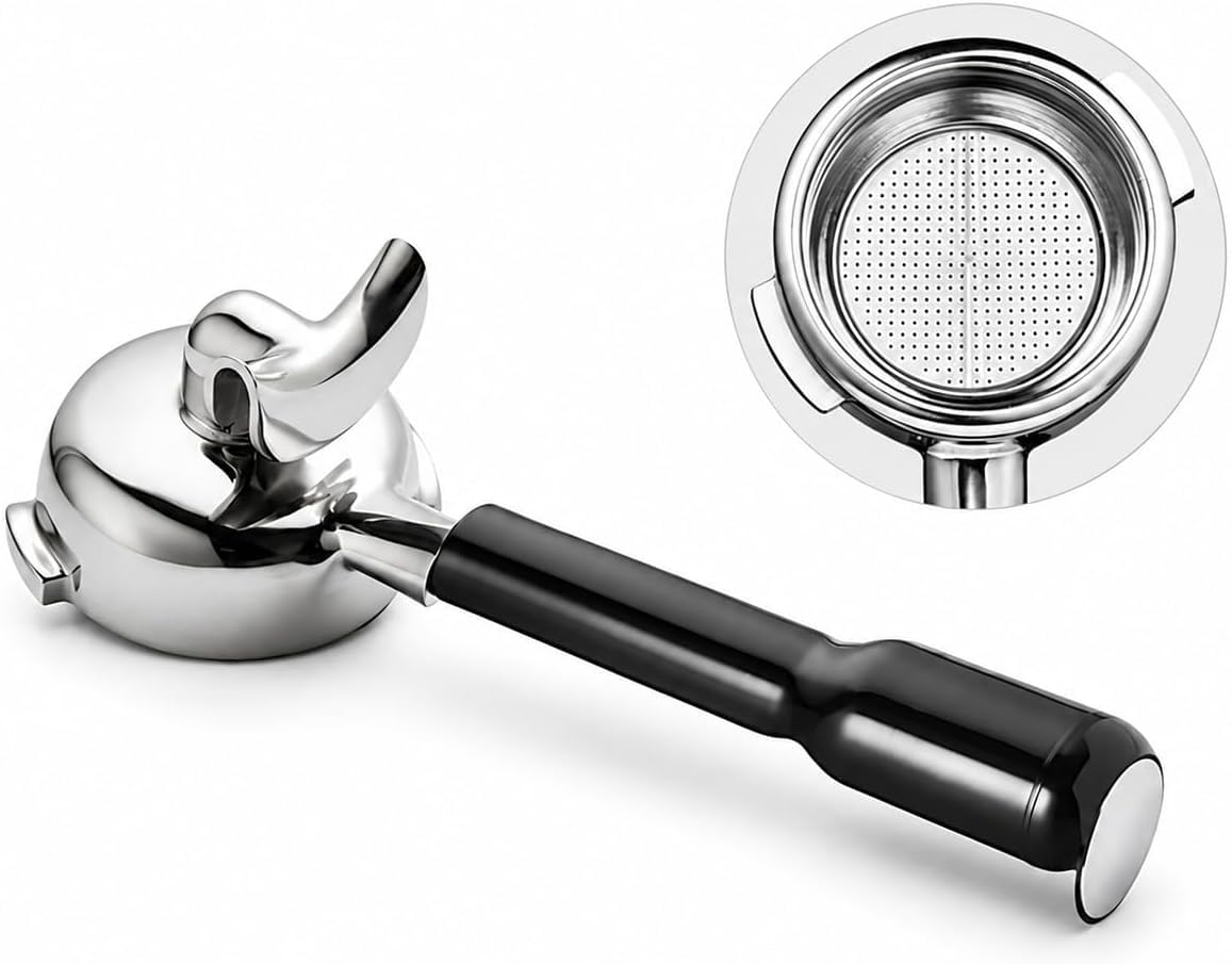 58 mm Siebträger ohne Boden Edelstahl Espresso Kaffeefilterhalter mit ABS-Griff für Barista Kaffeezubereitung