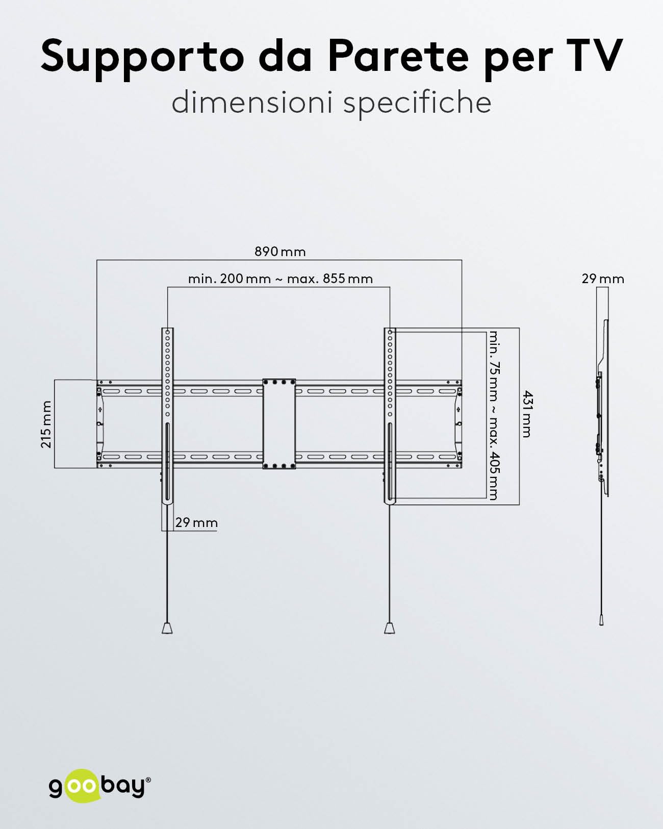 goobay Supporto TV Parete Fisso 43-100 Pollici Ultra-Piatto 29 mm VESA 600x400 70 kg
