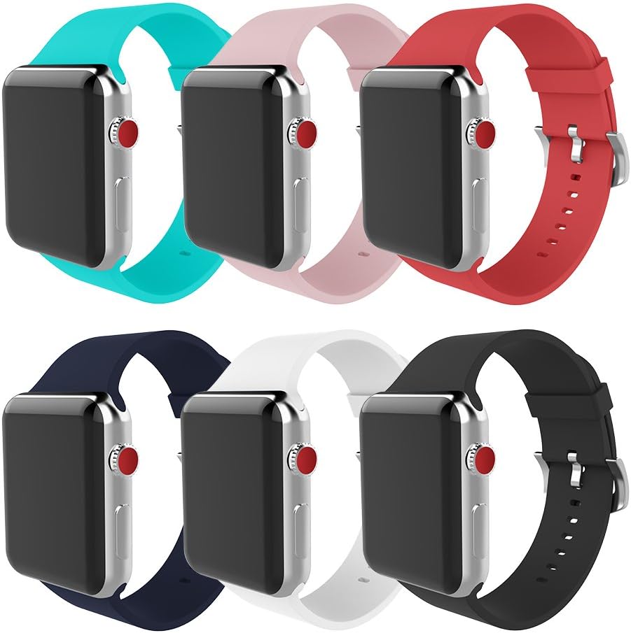 MITERV for Apple Watch Band 38mm 42mm Soft Silicone Replacement iWatch Bands for Apple Watch Series 3 Series 2 Series 1 (New 6 Colors, Case Size: 38mm)