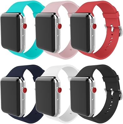 متوافق مع Apple Watch Band 38mm 40mm 41mm 42mm 44mm 45mm 49mm Women Men Soft Silicone Sport Strap استبدال الأساور مع قفل كلاسيكي لسلسلة iWatch 8 7 6 5 4 3 2 SE 6Pack