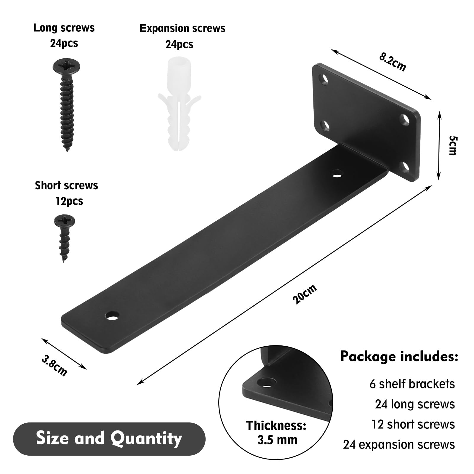 Set 2 Supporti Per Mensole In Acciaio - 50x20 Cm, Portata Fino A 50 Kg, Nero Opaco, Per Progetti Fai-da-te