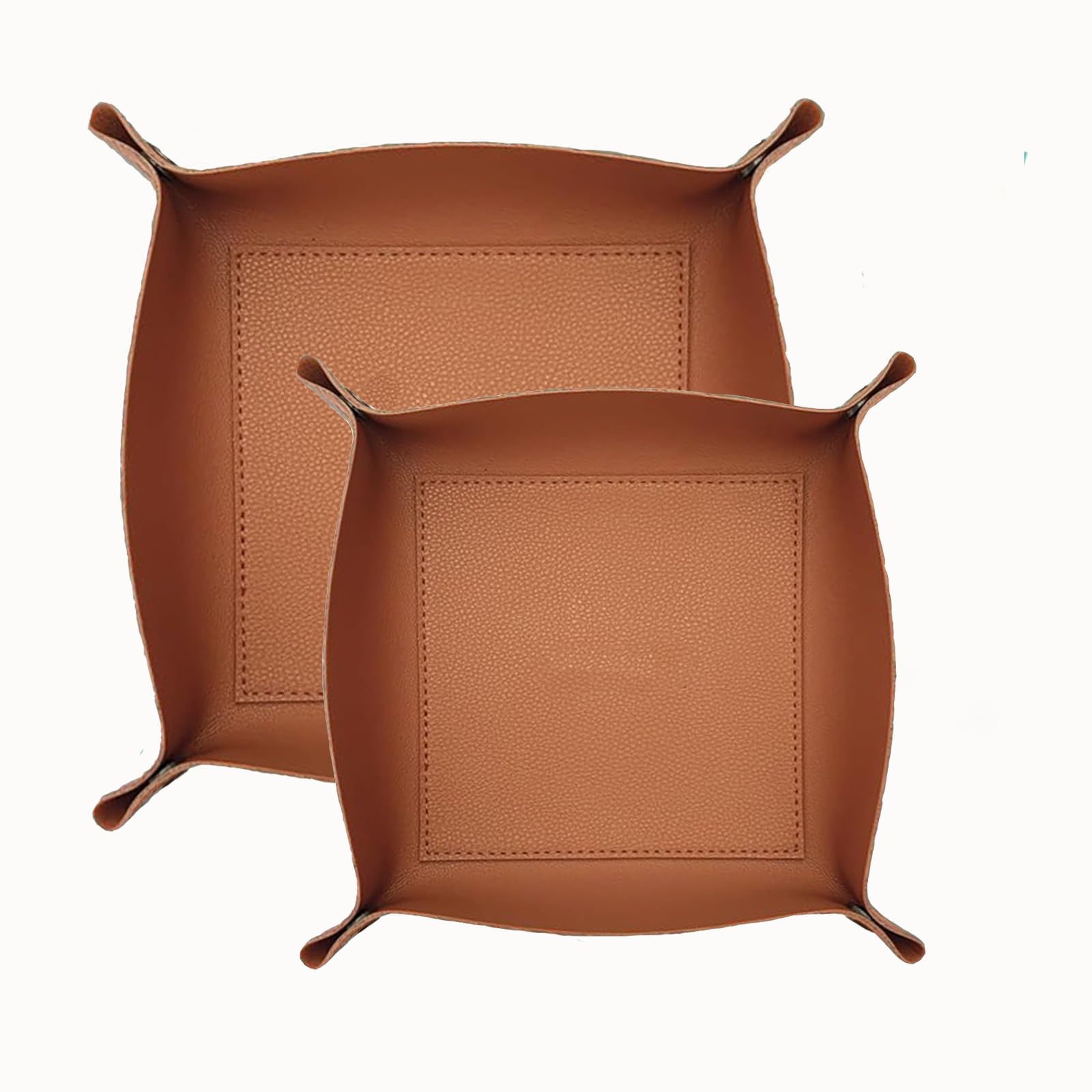 2PCS Valet Tray Storage Organizer Small & Compact Premium Leather Catchall Tray Bedside Vanity Tray Nightstand Caddy Holder for Keys, Coins, Stationary, Jewellery，Remote Controller，Phone, Wallet