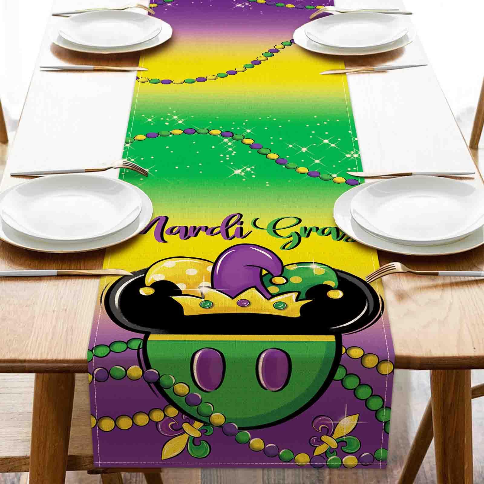 Chemin de table Mardi Gras en toile de jute pour protéger et décorer votre buffet