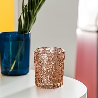 WGV Rose Gold Vintage Primrose Votive Candle Holder 2.75" x 3.25"H, Mercury Emblem Glass Tealight Candleholder, Home Accent Décor, Wedding, 1 Pc