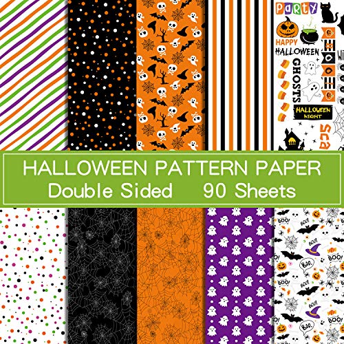 ASTARON 90 Sheets Halloween Pattern Paper Set A5 Size 5.5 x 8.2 Decorative Paper for Card Making Craft Scrapbook decoration 10 Styles