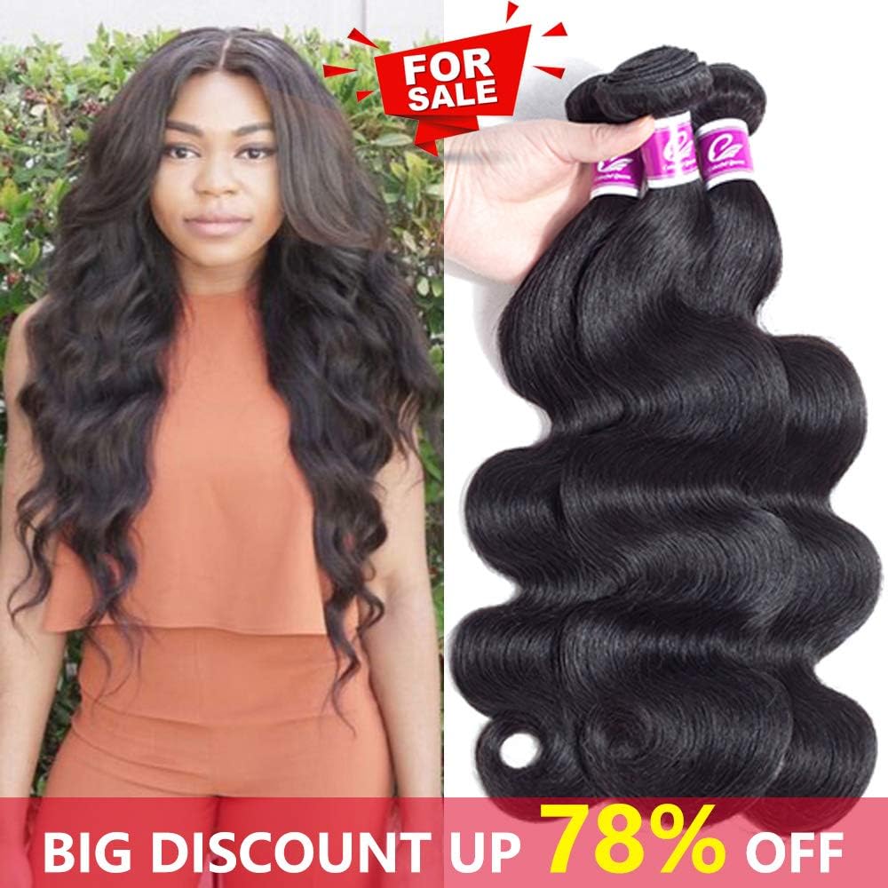 Colorful Queen 8A Brazilian Virgin Hair Body Wave Remy Human Hair 3 Bundles 100% Unprocessed Brazilian Hair Weave Bundles for Women Natural Black Color 8 10 12Inch