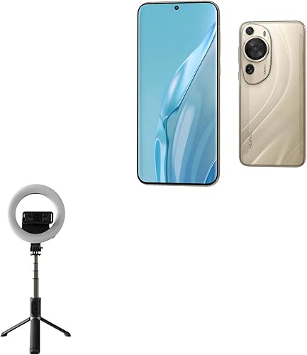 BoxWave Stand and Mount Compatible with Huawei P60 Art - RingLight SelfiePod, Selfie Stick Extendable Arm with Ring Light - Jet Black