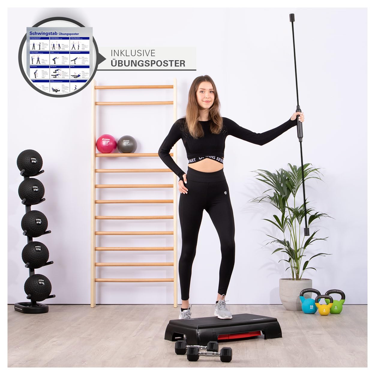 Sport-Tec Schwingstab für Tiefenmuskulatur, Schwungstab für Vibrationstraining flexibel inkl. Übungsposter, 160 cm