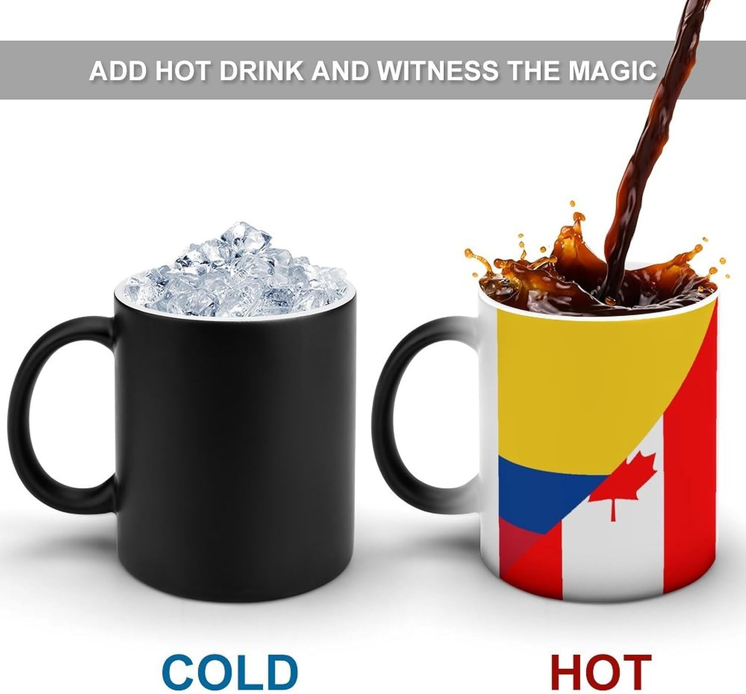 Canada And Columbia Flag Funny Color Changing Coffee Mug Ceramic Magic Cup Personalized Discoloration Tea Mugs