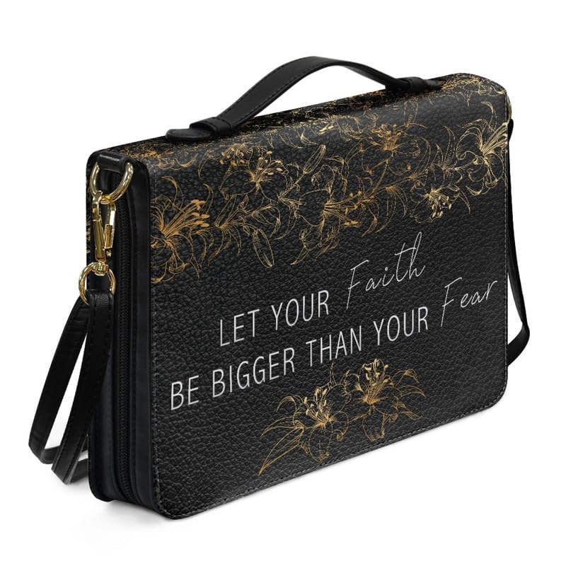 Kuiaobaty Lily Floral Painting Bible Cover Handle Bible Book Case for Women, Golden Art Butterfly Print Medium Bible Totes Bags with Pen Phone Slots — image 1