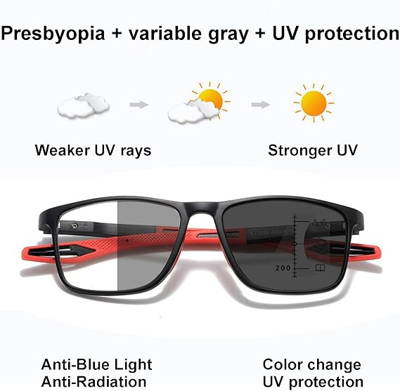 Progressive Multifocus Reading Glasses Blue Light Blocking Multifocal Computer Readers(Black/Red,2.5 x)