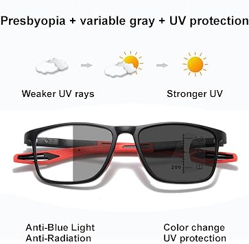 Progressive Multifocus Reading Glasses Blue Light Blocking Multifocal Computer Readers(Black/Red,2.5 x)