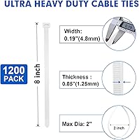Vista 2 de Bridas para Cables, RAZCC 1200 piezas Bridas para Cables de 8 Pulgadas, Bridas de Alambre de Plástico Blanco Resistentes con Resistencia a