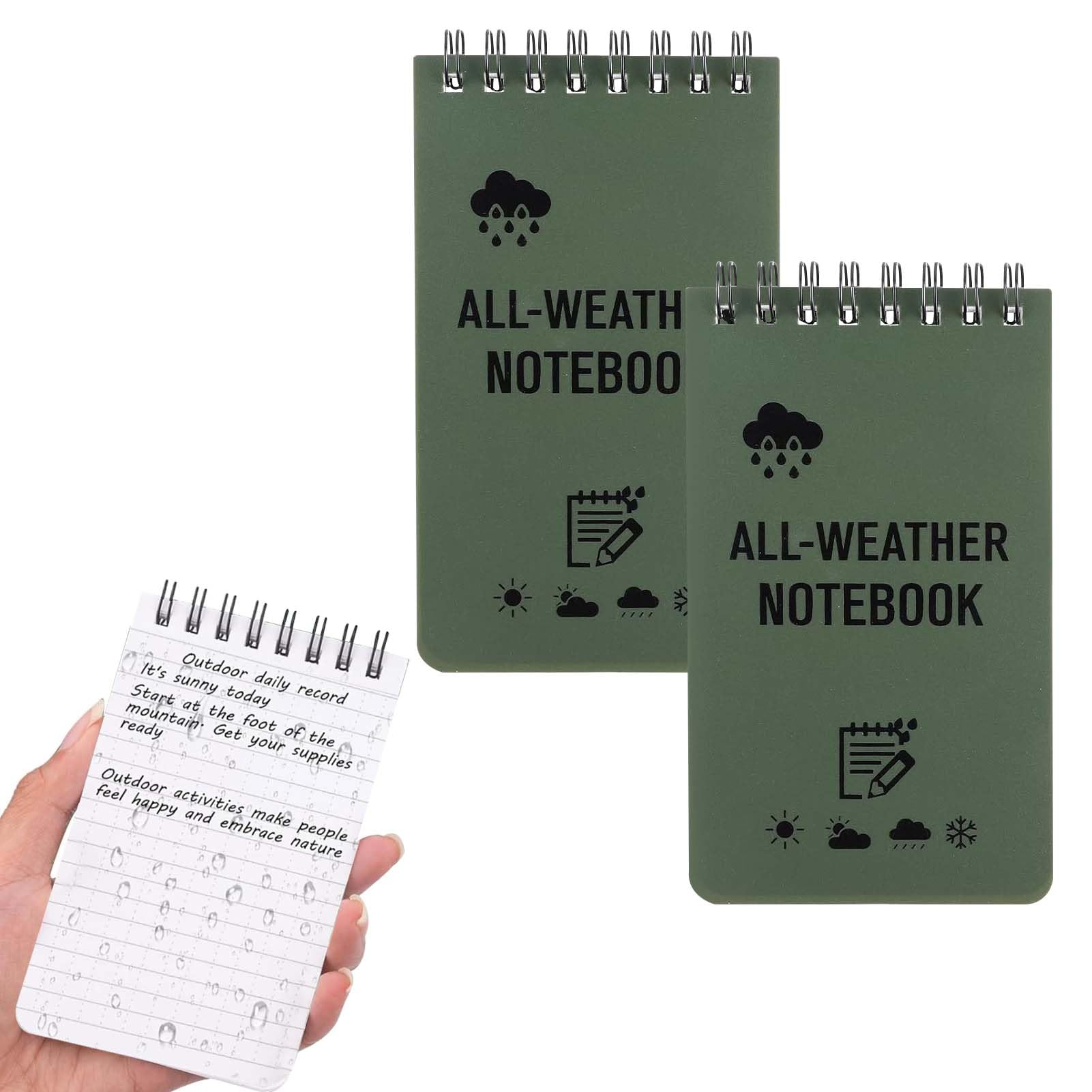 Waterproof Notebook, 2 Pack All Weather Notepads Field Notes Rainproof Field Notes Notebook with Lined Pages All-Weather Memo Pads Military Mini Notebook for Outdoor Home Office, School Use, 5x 3inch