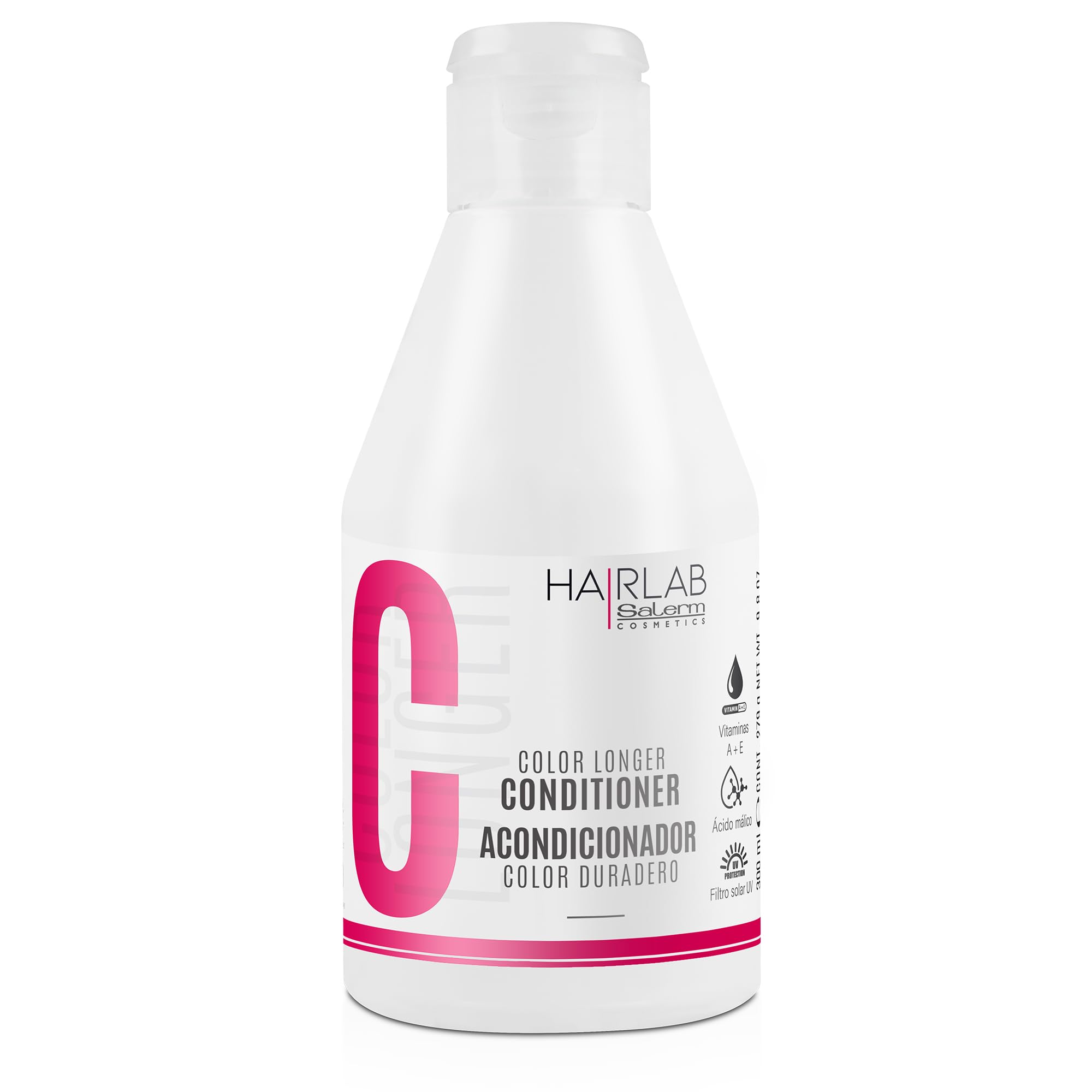 SALERM - Acondicionador Pelo Teñido - Color Longer Hair Lab - 300 ml - con Provitamina B5 y Vitaminas A y E - Sella y Mantiene el Color - Protector Solar UV - Sin Sulfatos ni Parabenos