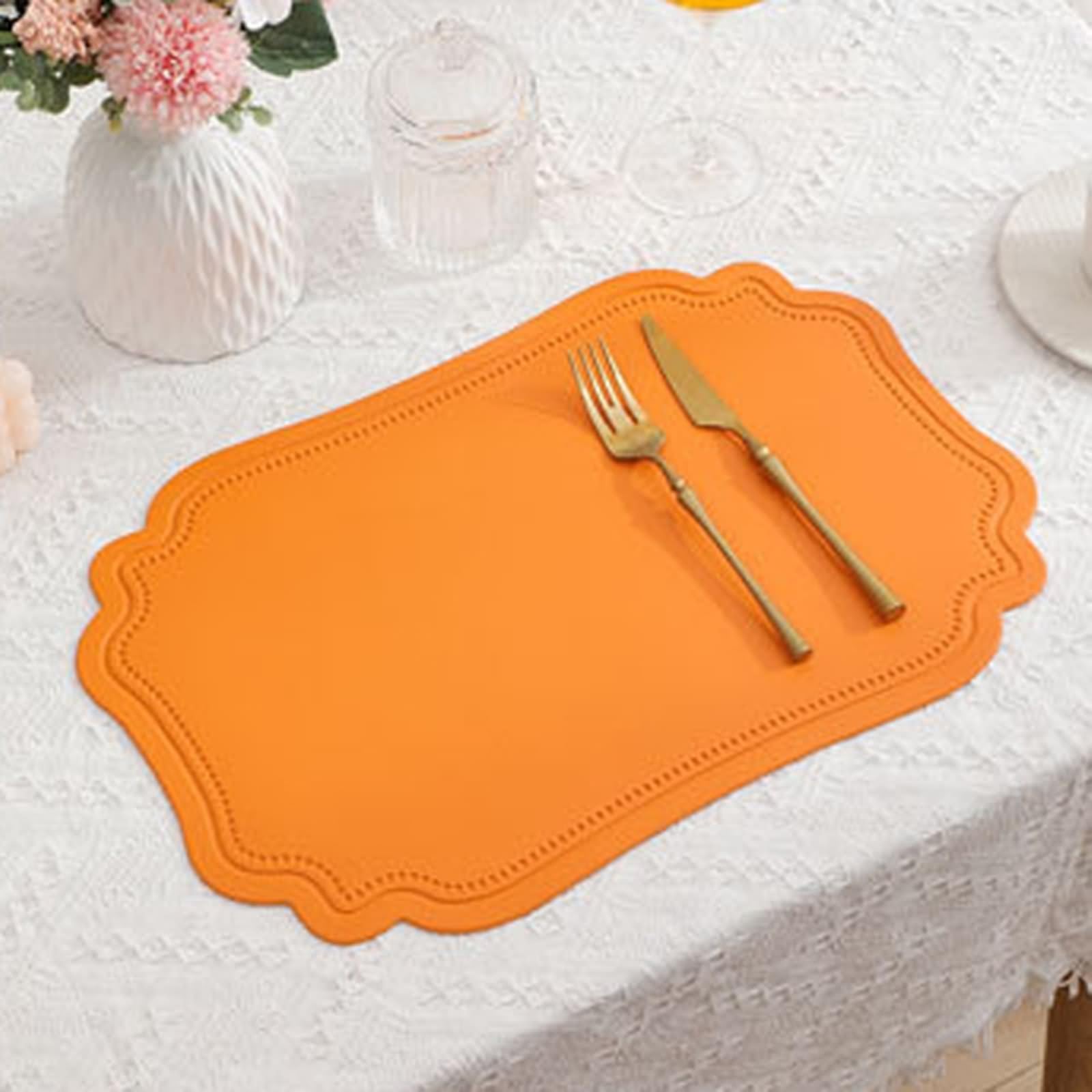 Lot de 6 Set de Table Feuille 30x45cm, Set de Table Orange Couleur Unie Irrégulière Cuir PVC