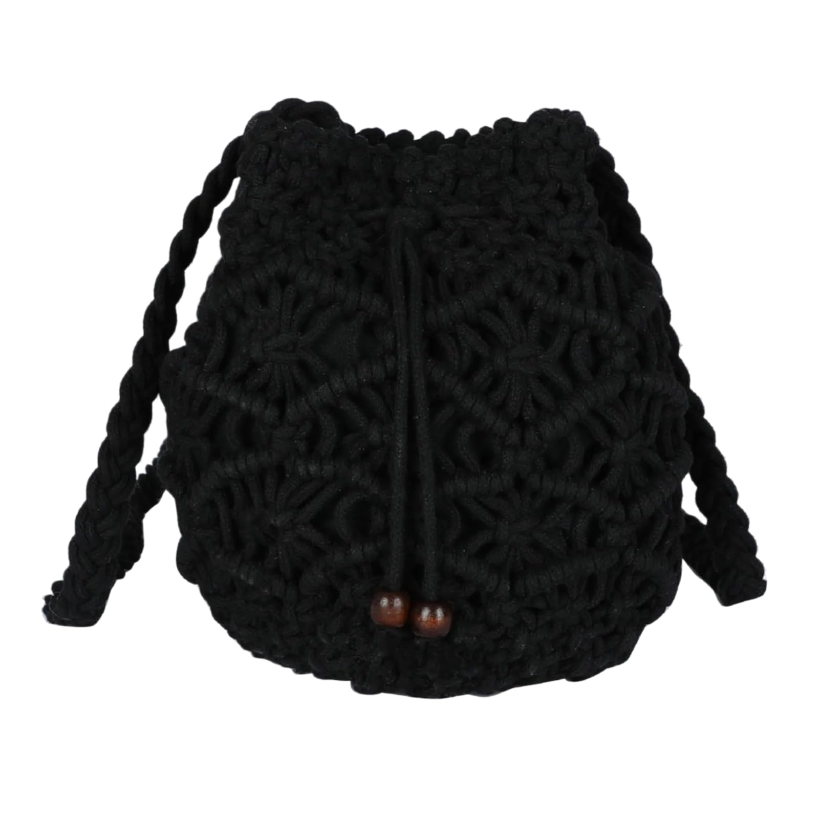 Bolso de Hombro Cubo Cordón Ganchillo Hueco Hecho A Mano, Correa Ajustable para El Verano