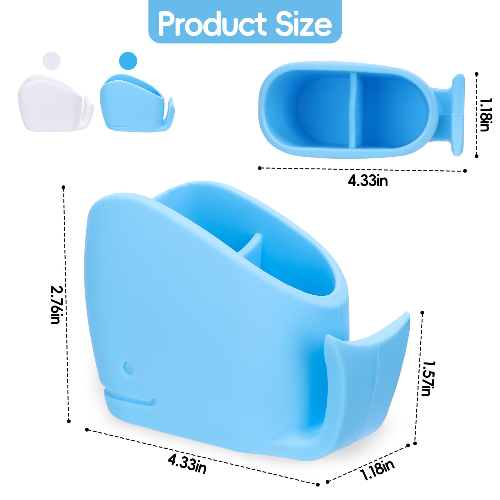 2Pcs Cute Kids Whale Toothbrush Holder, Toddler Fun Ocean Animal Toothbrush Organizer, Blue and White, Silicone Whale Bathroom Decor