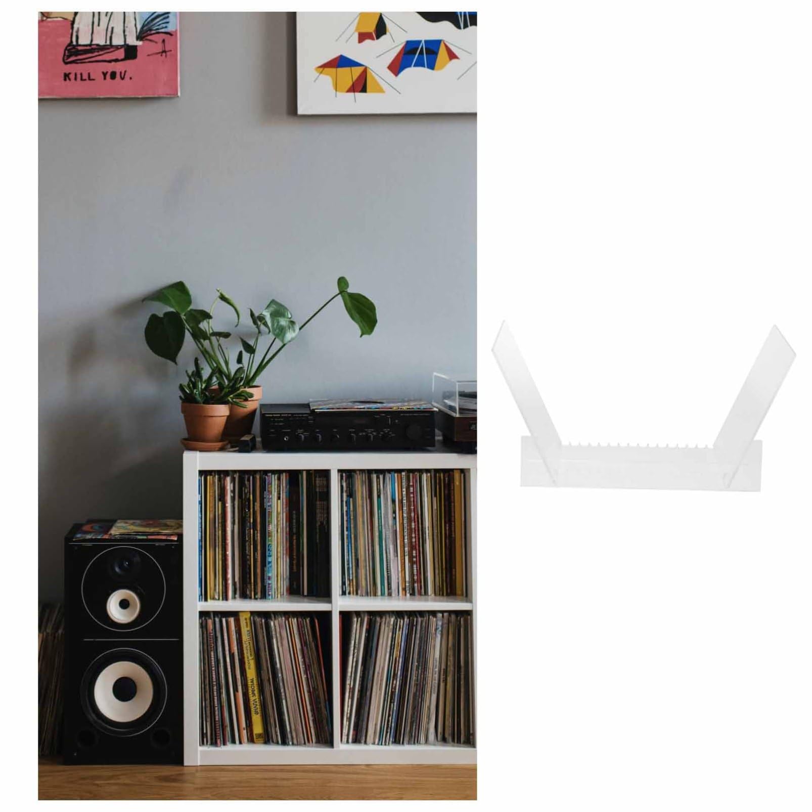 Toyvian Supporto Dischi Vinile in Acrilico Trasparente Resistente Antischeggia Organizer e Mensola per Album Stand Espositore Pratico per Libri e Vinili per Casa e Ufficio