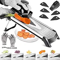 Mandoline Profissional, Cortador Fatiador Legumes, Cortador de Batata, Tomate, Cenoura e Cebola, Adjustable Mandoline Food Slicer com 5 Lâminas de Aço Inoxidável Luva Anti Corte
