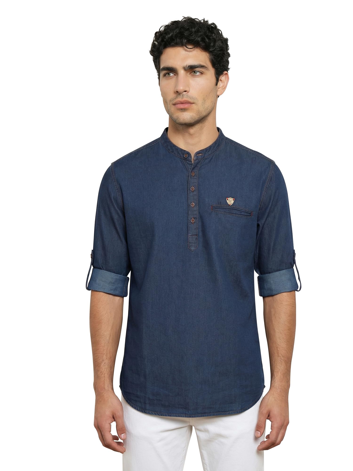 kuons avenue Men’s Denim Short Kurta | Tailored Fit | Lightweight Fabric | Full Sleeve with Roll-Up | Stylish Casual Ethnic Kurta for Men-picture-34