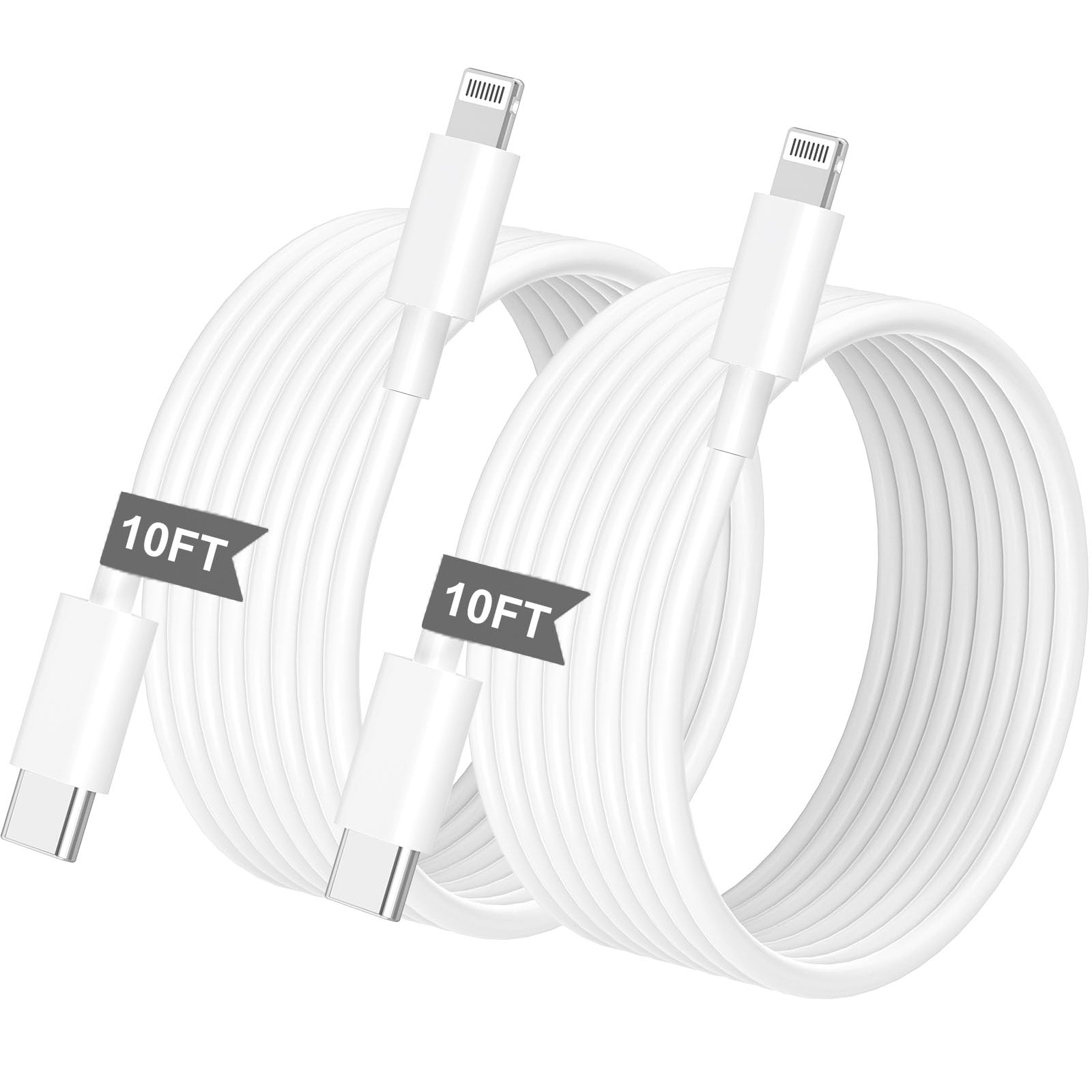 Photo 1 of [MFi Certified] iPhone Fast Charger Cable, 2 Pack 10FT USB C to Lightning Long Cable Power Delivery Type C Charging Cord Compatible with iPhone 14 Pro/14/13 Pro/12 Pro Max/12 Mini/11 Pro/XS/XR/iPad